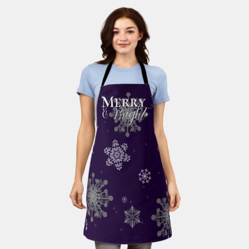 Purple Merry and Bright Snowflakes Christmas Apron