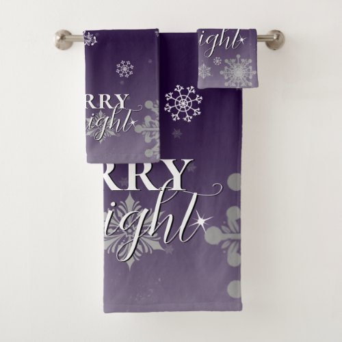 Purple Merry and Bright Snowflakes Christmas Bath Towel Set