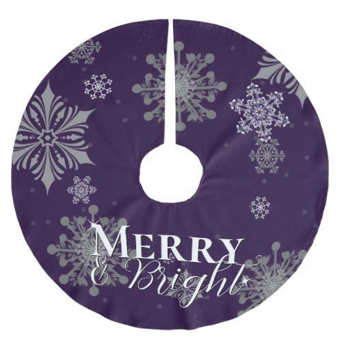 Purple Merry and Bright Snowflakes Christmas Brushed Polyester Tree Skirt