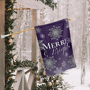 Purple Merry and Bright Snowflakes Christmas House Flag