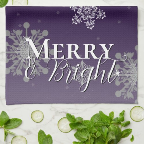 Purple Merry and Bright Snowflakes Christmas Kitchen Towel