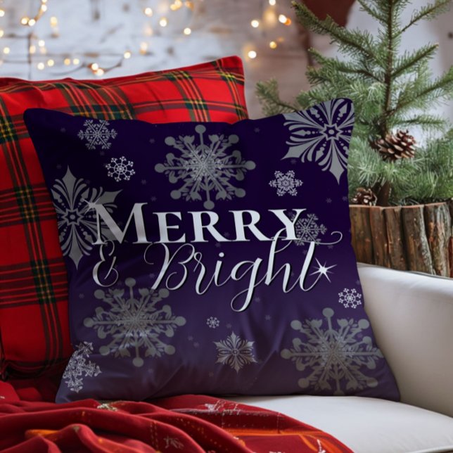 Purple Merry and Bright Snowflakes Christmas Throw Pillow (Purple Merry and Bright Snowflakes Christmas Throw Pillow)