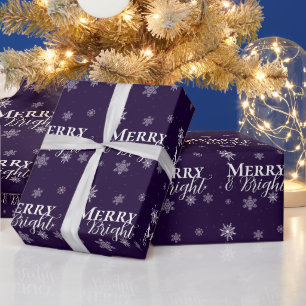 Purple Merry and Bright Snowflakes Christmas Wrapping Paper