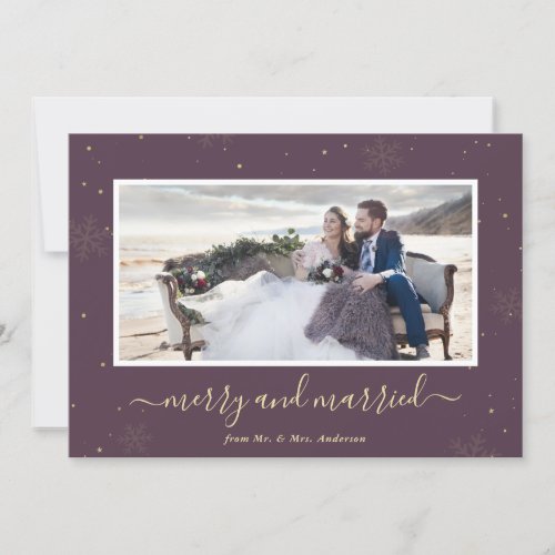 Purple Merry and Married Photo Christmas Card
