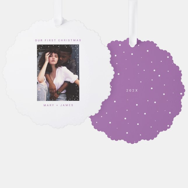 Purple Merry and Married Photo Holiday Ornament Card (Front/Back)