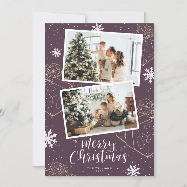 Purple Merry Christmas 2 Photo Holiday Card (Front)