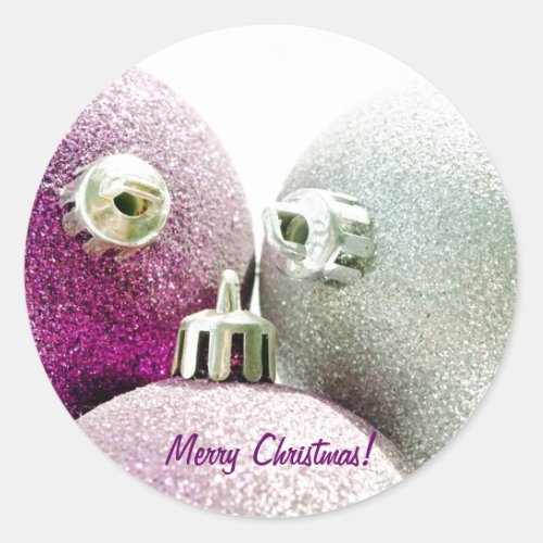 Purple Merry Christmas Classic Round Sticker