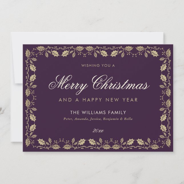 Purple Merry Christmas Happy New Year Card (Front)