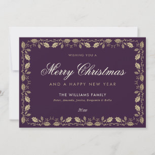 Purple Merry Christmas Happy New Year Card