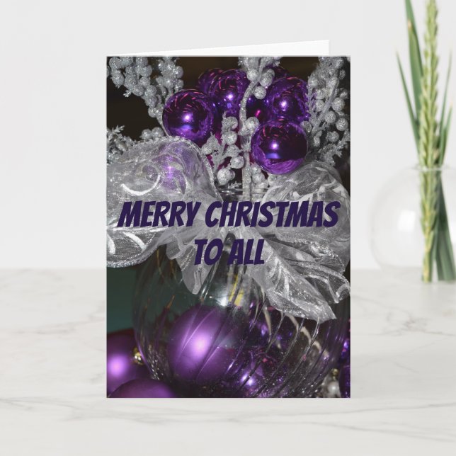 Purple Merry Christmas Holiday Card (Front)