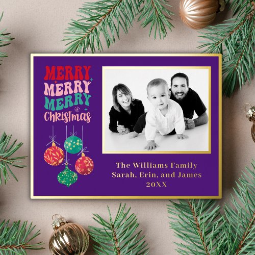 Purple Merry Christmas Photo Foil Postcard