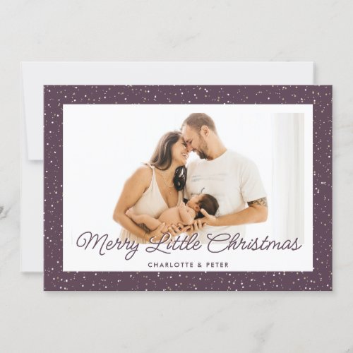 Purple Merry Little Christmas Photo Holiday Birth Announcement