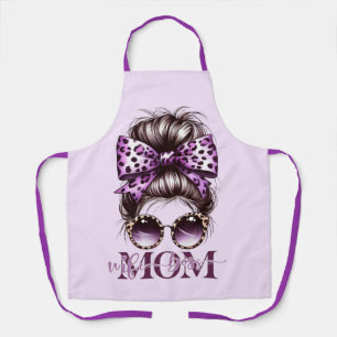 Purple Messy Bun Mom Wife Boss Apron