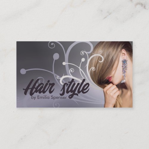 Purple Metal Curves Haircut Stylist Card Business Card Template