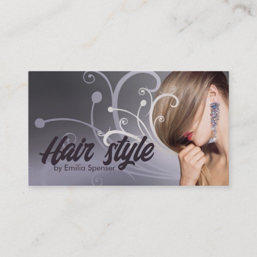Customizable Purple Metal Curves Haircut Stylist Card Business Card Template