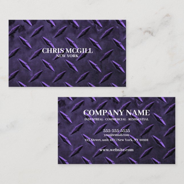 Purple Metal Texture Custom Construction Worker Business Card (Front/Back)
