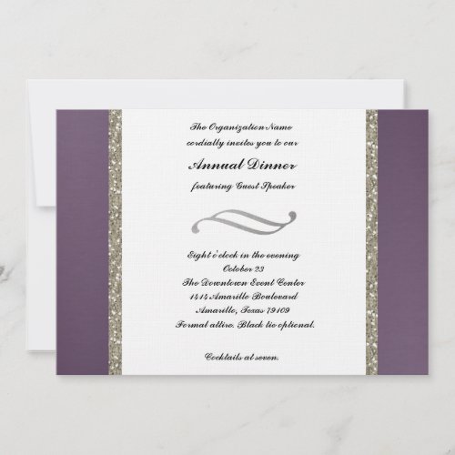 Purple Metallic and Silver Dinner Invitation
