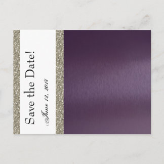 Purple Metallic and Silver Save the Date Announcement Postcard