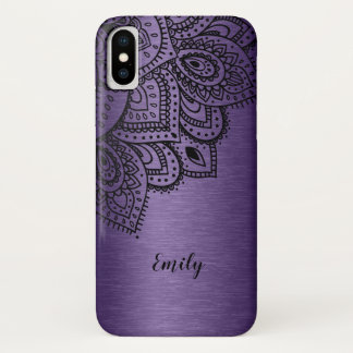 Purple Metallic Background Black Mandala iPhone X Case