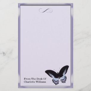 Purple Metallic Butterfly Stationery