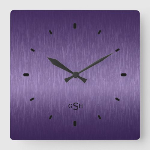 Purple Metallic Design Brushed Steel Look Square Wall Clock