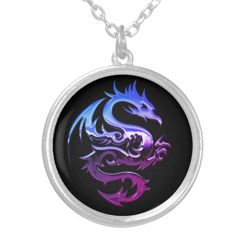 Purple Metallic Dragon   Silver Plated Necklace