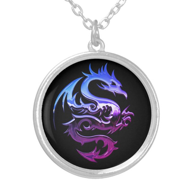 Purple Metallic Dragon   Silver Plated Necklace (Front)