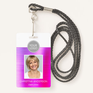 Purple Metallic Employee Name Logo Photo Corporate Badge