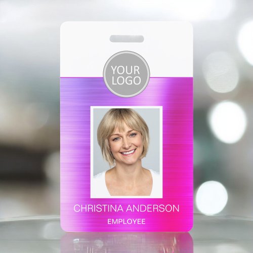 Purple Metallic Employee Name Logo Photo Corporate Badge