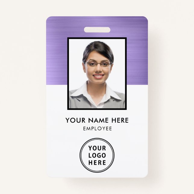 Purple Metallic Employee Photo ID Logo Badge (Front)