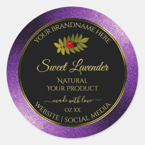 Purple Metallic Faux Glitter Black Product Labels