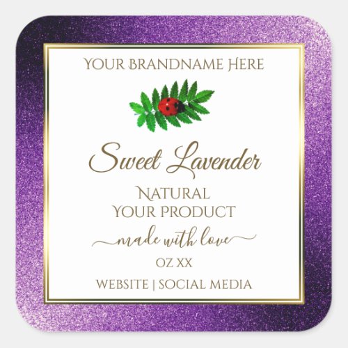 Purple Metallic Faux Glitter White Product Labels