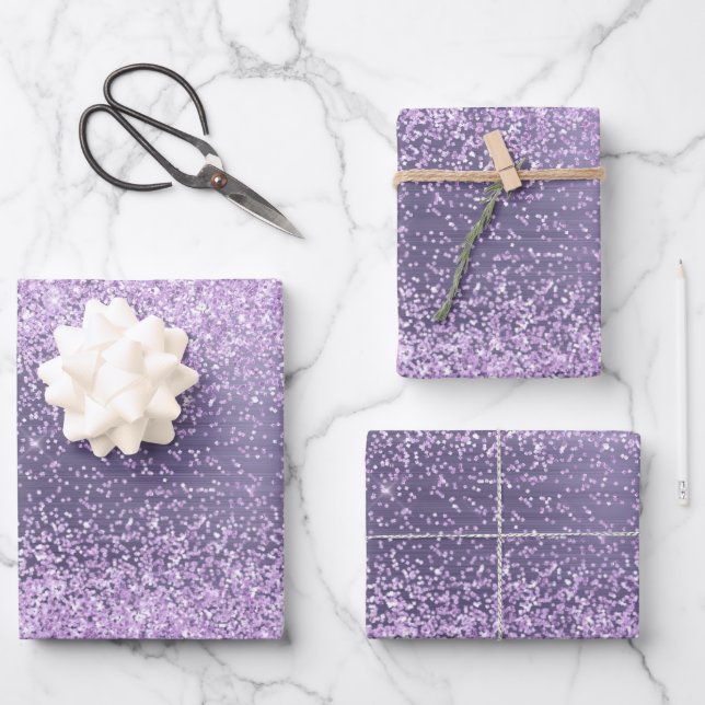 Purple Metallic Glitter Sparkle Pattern Wrapping Paper Sheets (Front)