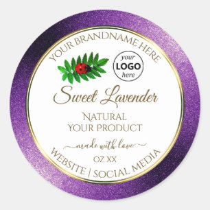 Purple Metallic Glitter White Product Labels Logo