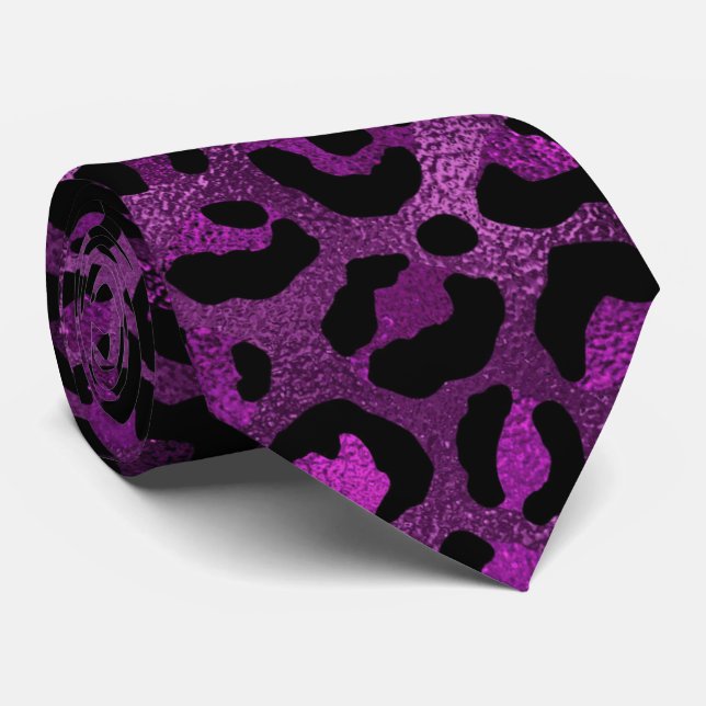 Purple Metallic Leopard Print Neck Tie (Rolled)