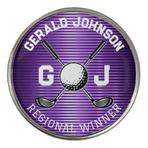 Purple Metallic Lines Golf Monogram Design Ball Marker