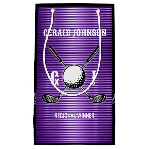 Purple Metallic Lines Golf Monogram Design Small Gift Bag