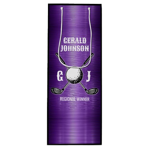 Purple Metallic Lines Golf Monogram Design Wine Gift Bag