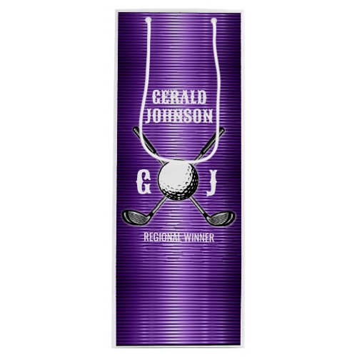 Purple Metallic Lines Golf Monogram Design Wine Gift Bag