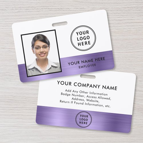 Purple Metallic Logo Employee Photo ID Badge