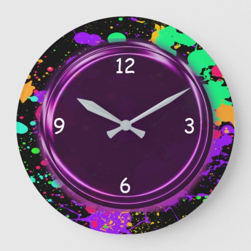 Purple Metallic Look Neon Effect Wall Clock