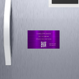 Purple metallic minimalist elegant QR code Business Card Magnet