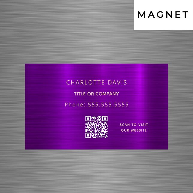 Purple metallic minimalist elegant QR code Business Card Magnet (Creator Uploaded)