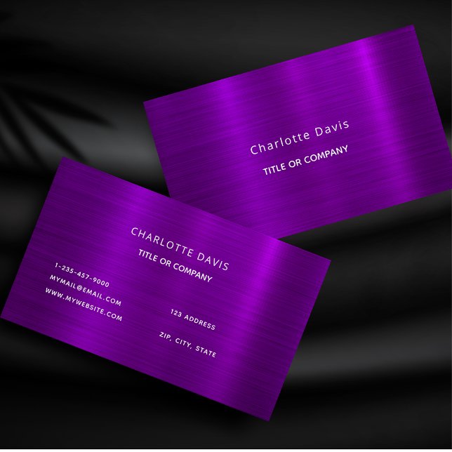 Purple metallic monogram minimalist elegant business card (Creator Uploaded)