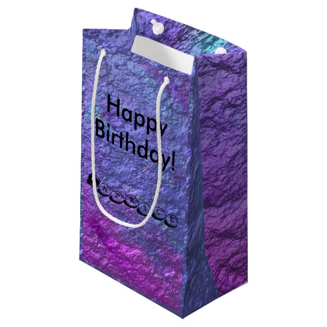 Purple Metallic Personalize Text Small Gift Bag (Front Angled)