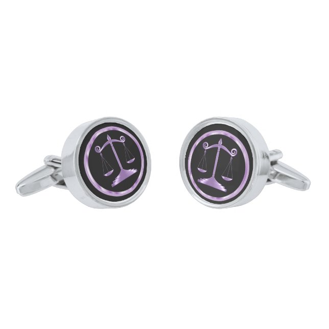 Purple Metallic Scales of Justice  | Lawyer Cufflinks (Angled)