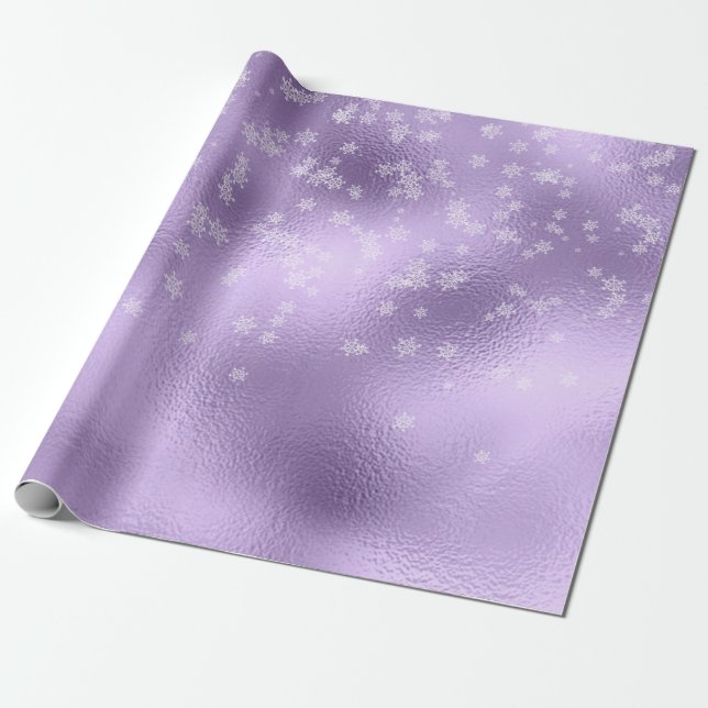 Purple Metallic Snowflakes Holiday Christmas  Wrapping Paper (Unrolled)