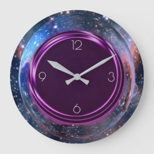 Purple Metallic, Space Travel Galaxy Stars Custom Large Clock