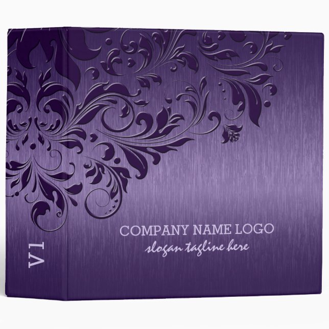Purple Metallic Texture & Floral Lace 3 Ring Binder (Front/Spine)