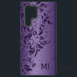 Purple Metallic Texture & Floral Lace Samsung Galaxy S22 Ultra Case<br><div class="desc">Purple floral lace design over an image of a purple metallic paint background.</div>